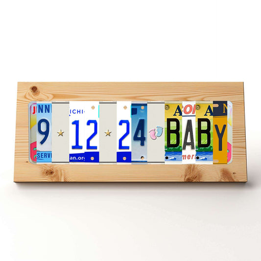 9⭐12⭐24🐾BABY Birth Gift Themed Custom Pine Plaque Sign and License Plate Letters! Perfect for adding a personalized touch to your home