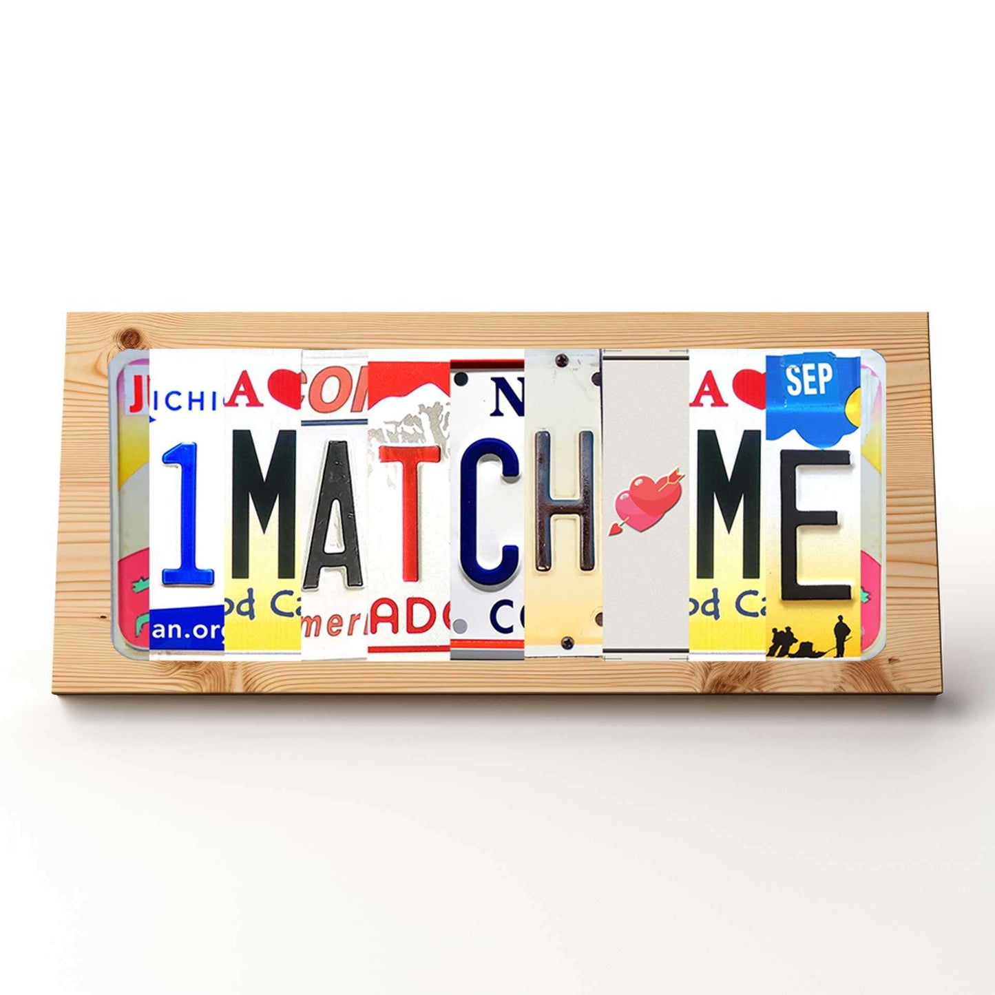 1MATCH💞ME Cupid Theme Themed Custom Pine Plaque Sign and License Plate Letters, perfect for adding a touch of personalized charm to your home den, she shed, man